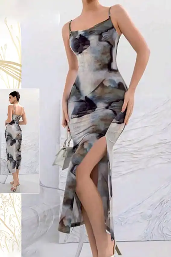 Abstract Sleeveless Midi Dress