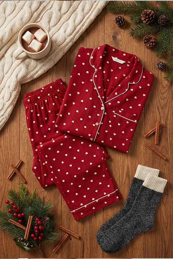 Red Heart Pattern Pajama Set