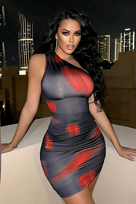 Elegant Asymmetrical Patterned Dress