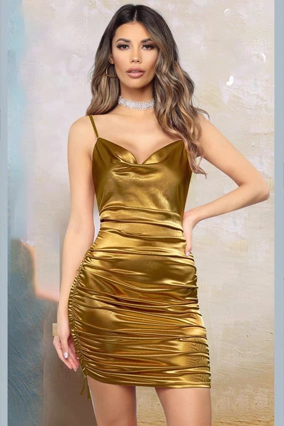 Elegant Gold Satin Dress