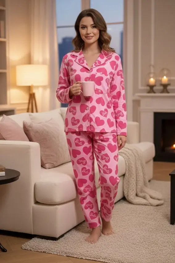 Cozy Pink Heart Pajama Set