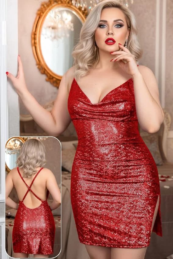 Red Sequin Sleeveless Party Dress