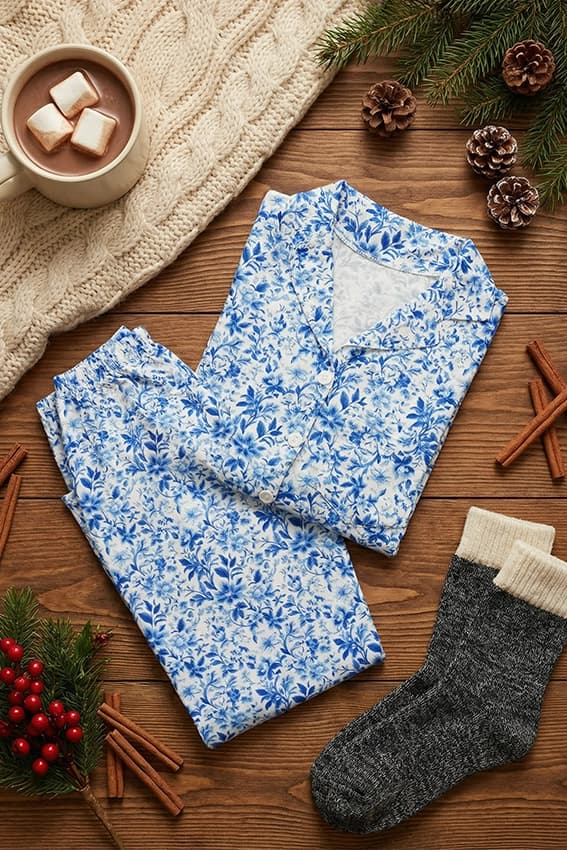 Blue Floral Long Sleeve Pajama Set