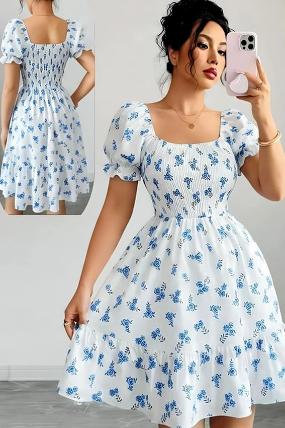 Floral Puff Sleeve Summer Dress