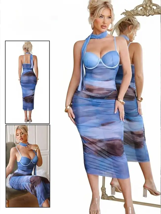 Elegant Abstract Patterned Midi Dress